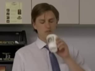 Office worker performing the slow jerk Office worker performing the slow jerk